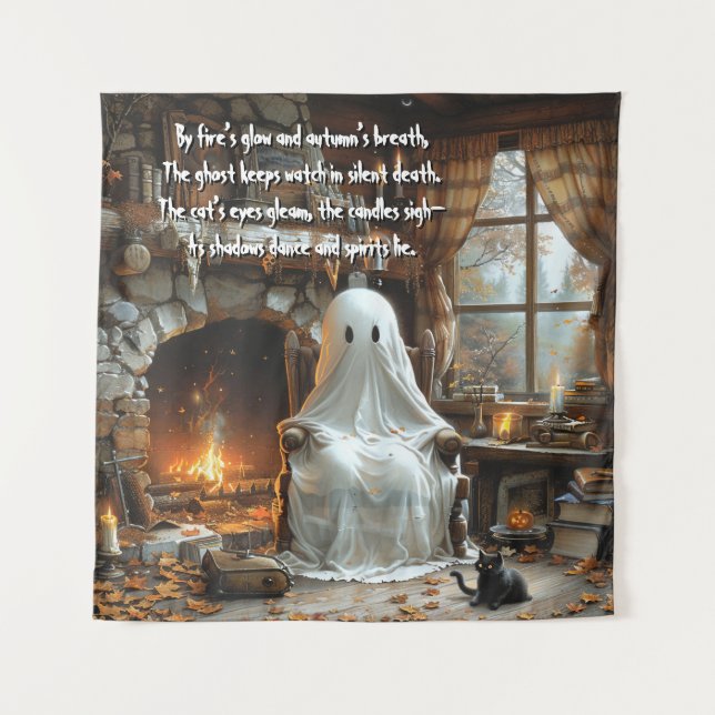 The Ghost at Ember Hollow Halloween Tapestry (Front)