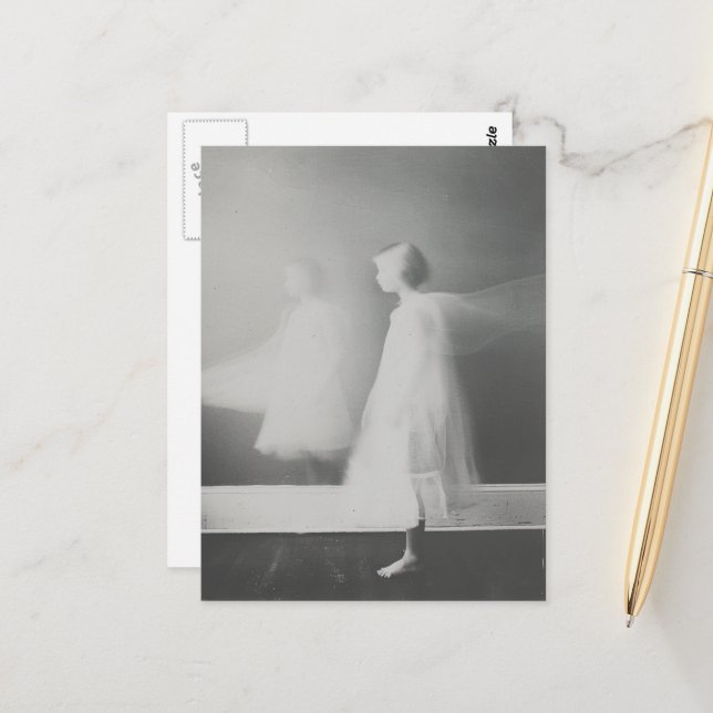 The Ghost in the Hallway Black and White Postcard (Front/Back In Situ)