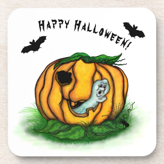 The Ghost of Halloween , Bat , Ghost and Spider Beverage Coaster (Front)