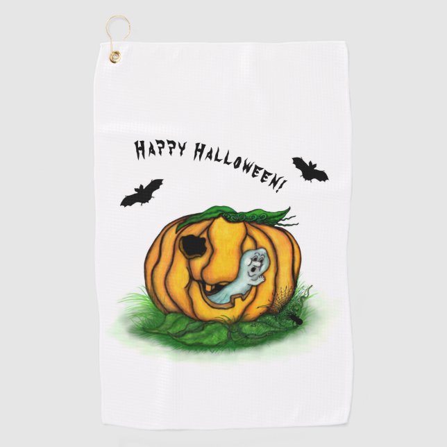 The Ghost of Halloween , Bat , Ghost and Spider Golf Towel (Front)