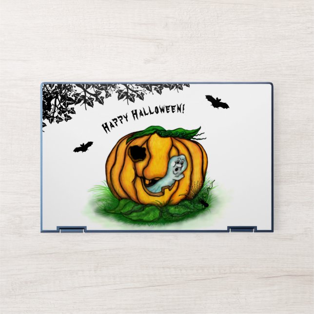 The Ghost of Halloween , Bat , Ghost and Spider HP Laptop Skin (Front)