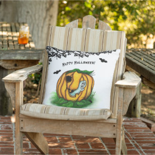The Ghost of Halloween , Bat , Ghost and Spider Outdoor Pillow