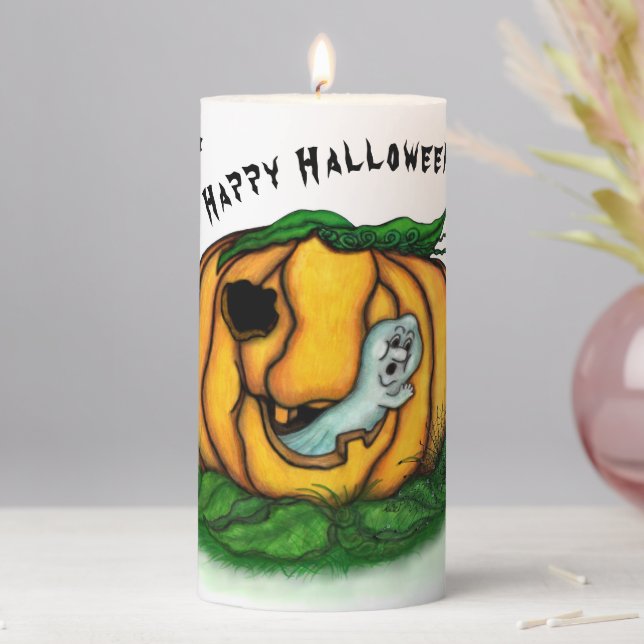 The Ghost of Halloween , Bat , Ghost and Spider Pillar Candle (In Situ)