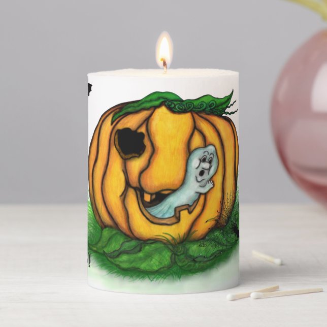The Ghost of Halloween , Bat , Ghost and Spider Pillar Candle (In Situ)
