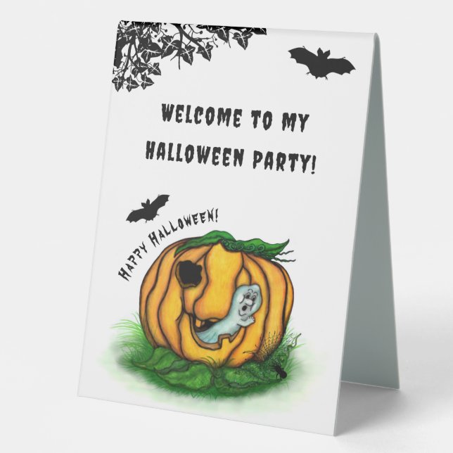 The Ghost of Halloween , Bat , Ghost and Spider Table Tent (Front)