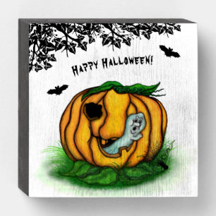The Ghost of Halloween , Bat , Ghost and Spider Wooden Box Sign