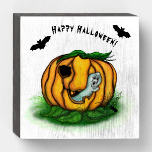 The Ghost of Halloween , Bat , Ghost and Spider Wooden Box Sign