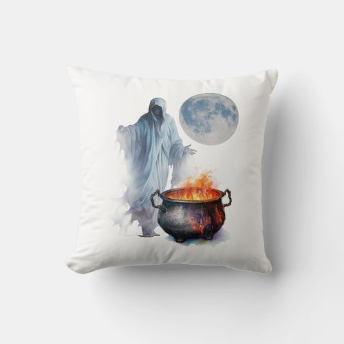 the ghost pointed to the witchs smelter throw pillow