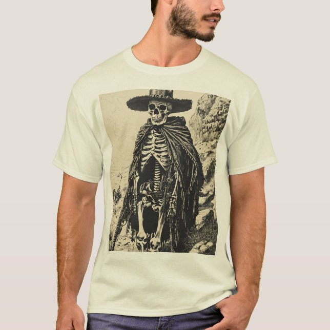 The Ghostly Gunslinger: A Skeleton Outlaw and His  T-Shirt (Front)