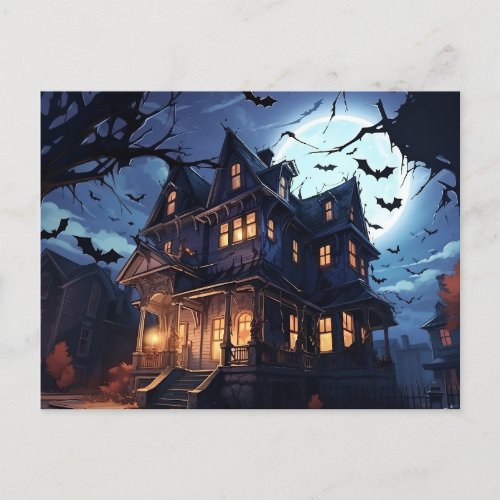 The Ghostly Mansion Mystery Holiday Postcard