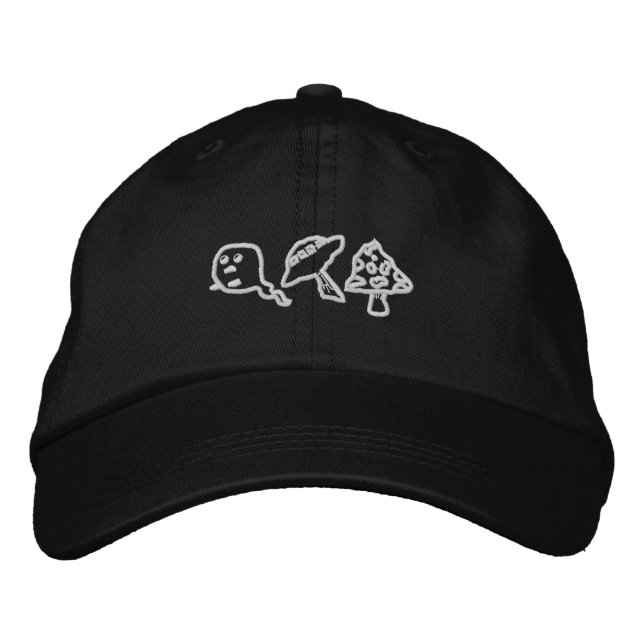 The Ghosts Ufos & Mushrooms hat. Embroidered Baseball Cap (Front)