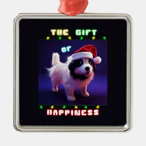 The Gift Of Happiness Puppy 25 December Christmas Metal Ornament