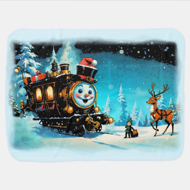 The Gift Train - Christmas Scene Baby Blanket (Horizontal)