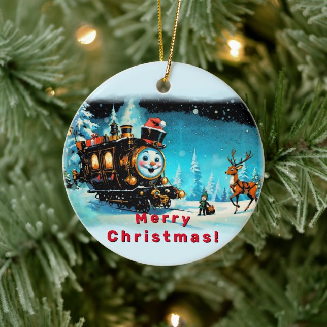 The Gift Train - Christmas Scene Ceramic Ornament (Tree)
