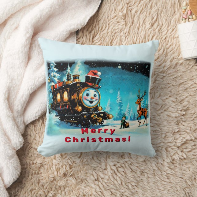 The Gift Train - Christmas Scene Throw Pillow (Blanket)