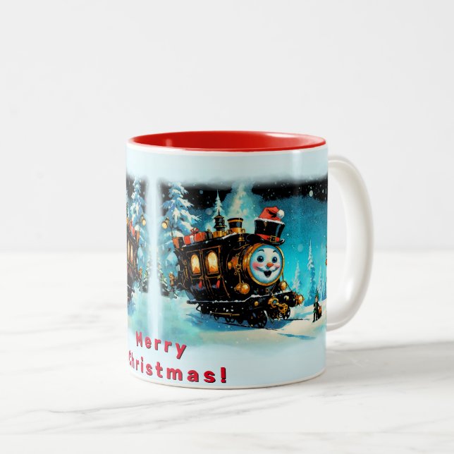 The Gift Train - Christmas Scene Two-Tone Coffee Mug (Front Right)
