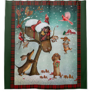 The Gifts For Dachshund Dogs For  Merry Christmas Shower Curtain