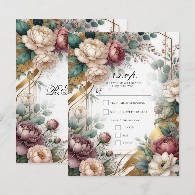 The Gilded Secret Garden Floral Glam R.S.V.P. Invitation (Front/Back)