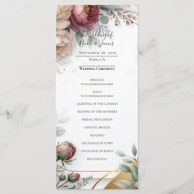 The Gilded Secret Garden Floral Glam Wedding  Menu (Front)
