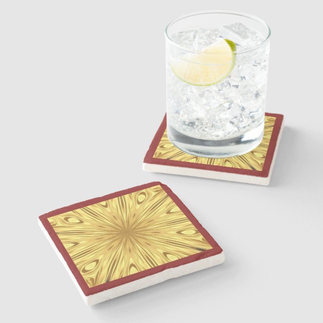 The Gilded Zenith: Molten Gold & Deep Crimson Ent Stone Coaster (Side)