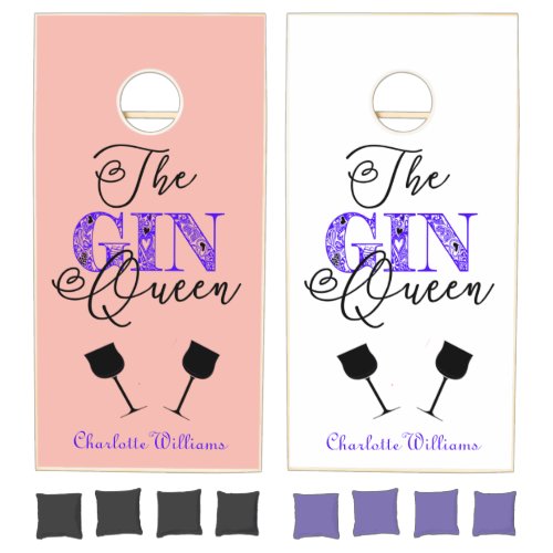 The Gin Queen Pink White Cornhole Set