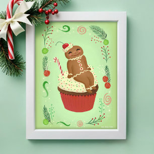 The Gingerbread Man on Festive Cupcake Art Print