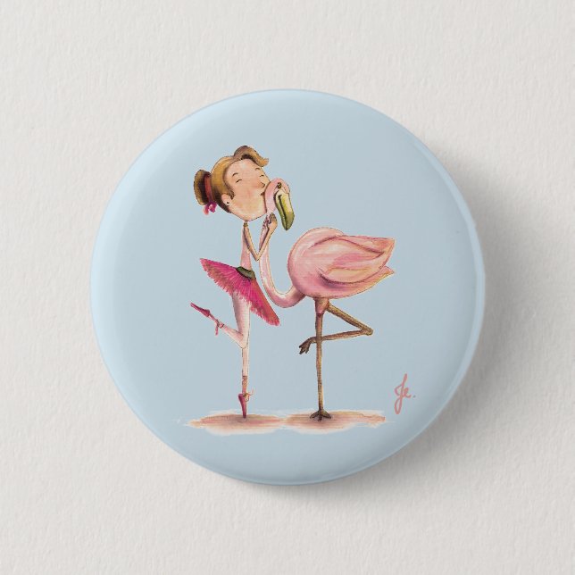 The girl and the Flamingo Button (Front)