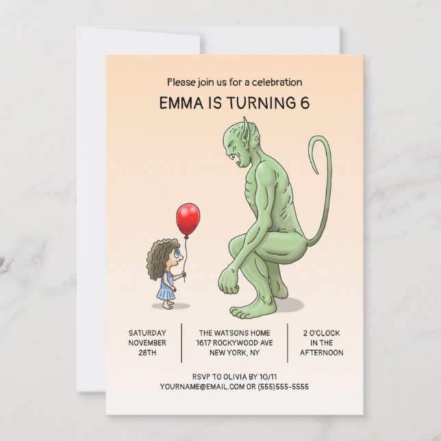 The Girl and Troll Birthday Invitation (Front)