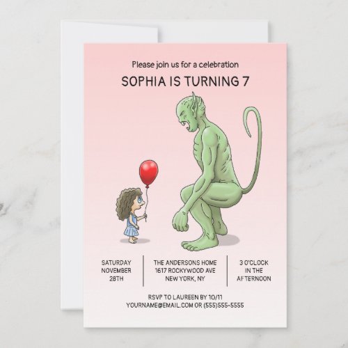 The Girl and Troll Birthday Invitation
