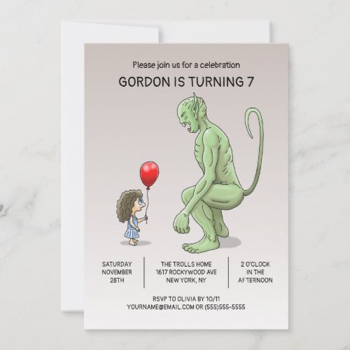 The Girl and Troll Birthday Invitation