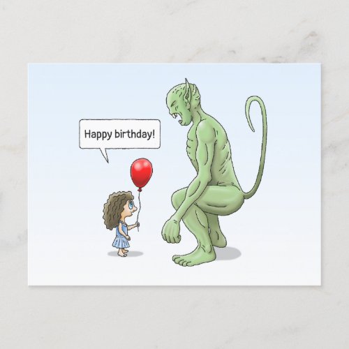 The Girl  Goblin Birthday Postcard
