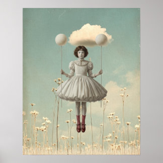 The Girl & Her Cloud | Surreal Storybook Art Poster