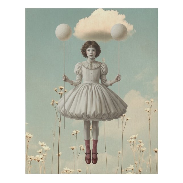 The Girl & Her Cloud | Surreal Storybook Faux Canvas Print (Front)