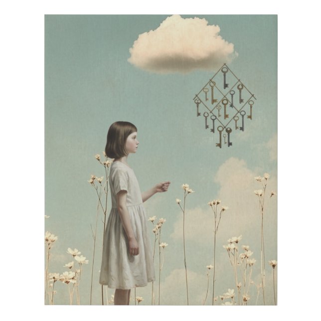 The Girl & Her Key Kite | Surreal Storybook Faux Canvas Print (Front)