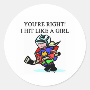 the girl hockey player classic round sticker