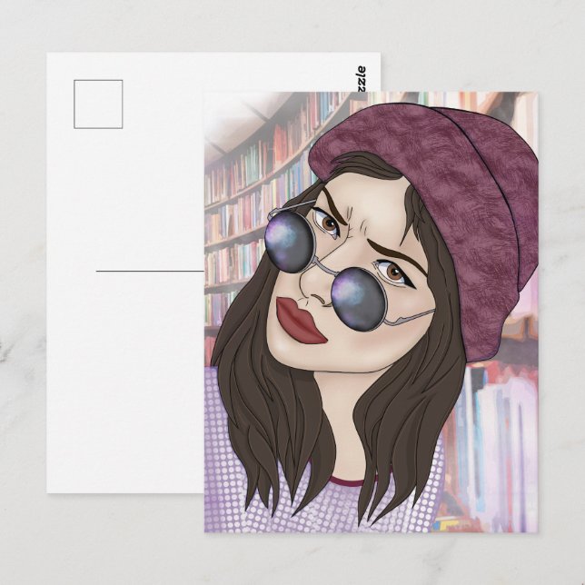 The girl in the library postcard (Front/Back)