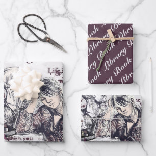The girl reading a book wrapping paper sheets