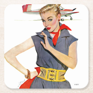 The Girl Who Stole Airplanes Square Paper Coaster