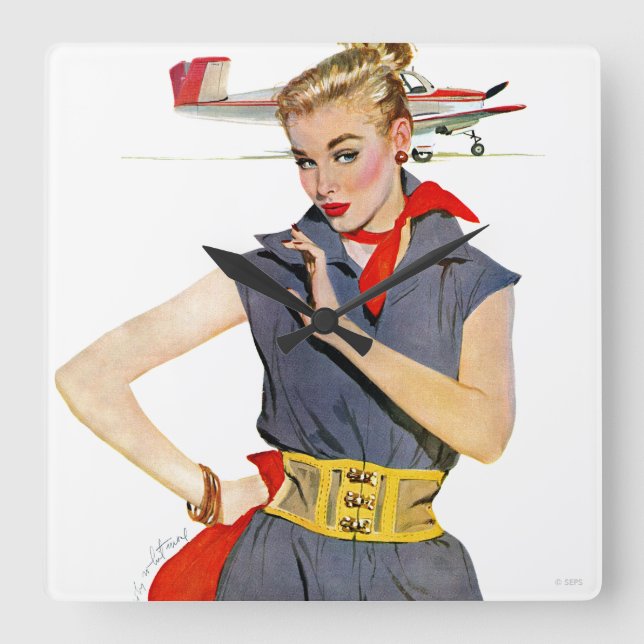 The Girl Who Stole Airplanes Square Wall Clock (Front)