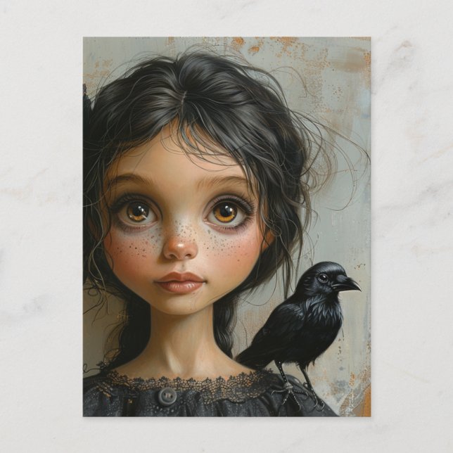 The Girl with a Black Bird Postcard (Front)