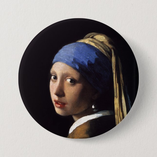 The Girl With A Pearl Earring by Johannes Vermeer Button (Front)