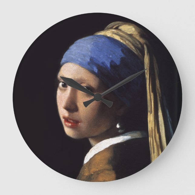 The Girl With A Pearl Earring by Johannes Vermeer Large Clock (Front)