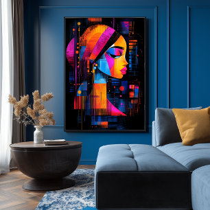 The Girl with a Pearl Earring reinterpreted Neon Poster