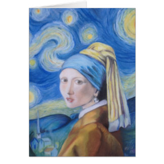 The girl with the pearl earring on a starry night. cards
