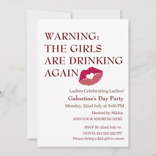 THE GIRLS ARE DRINKING AGAIN Galentines Day  Invitation
