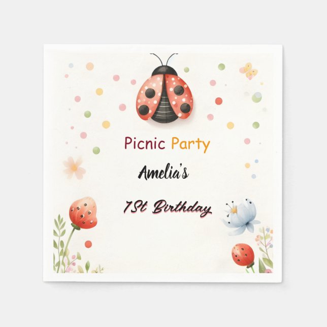 The Girls Love Bug Picnic Polka Dot 1st Birthday  Napkins (Front)