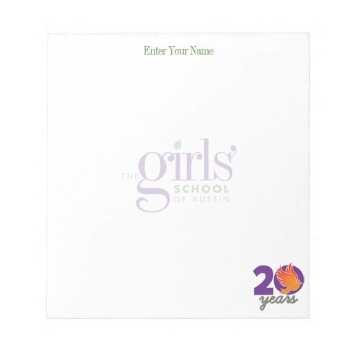 The Girls School of Austin 20 Years Logo Notepad