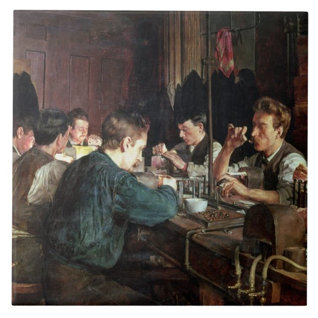 The Glass Blowers, 1883 (oil on canvas) Tile (Front)