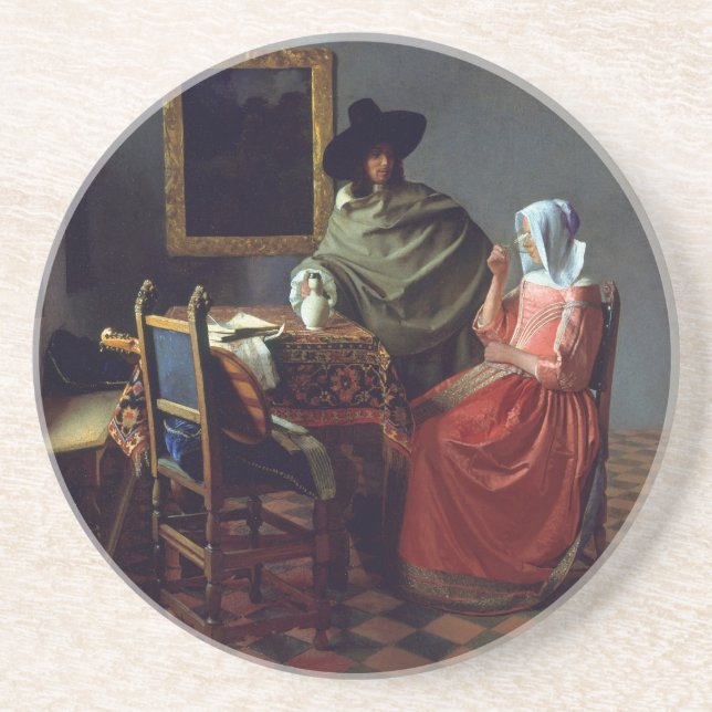 The Glass of Wine by Johannes Vermeer Drink Coaster (Front)