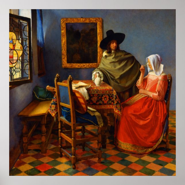 The glass of wine by Johannes Vermeer  Poster (Front)
